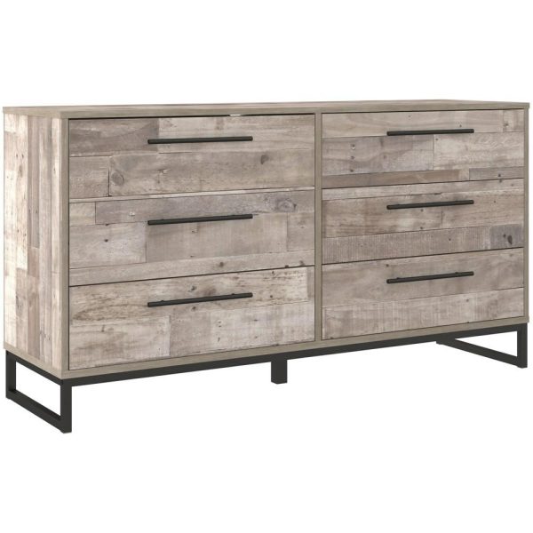 Rustic Dresser With Butcher Block Pattern And Metal Sled Legs  |  Dressers Bedroom Dressers