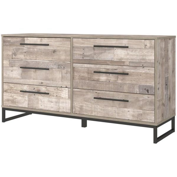 Rustic Dresser With Butcher Block Pattern And Metal Sled Legs  |  Dressers Bedroom Dressers