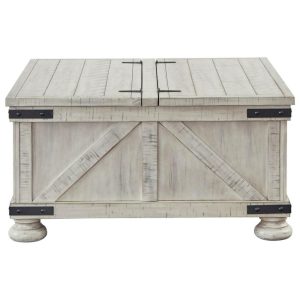 Rustic Farmhouse Square Storage Coffee Table In Whitewash Finish  |  Coffee Tables Coffee Tables Coffee Tables