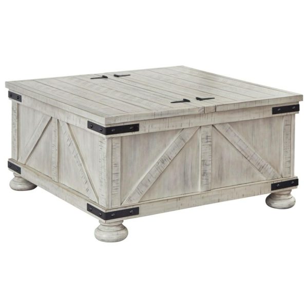 Rustic Farmhouse Square Storage Coffee Table In Whitewash Finish  |  Coffee Tables Coffee Tables Coffee Tables