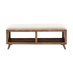 Rustic Joana Upholstered Bench With Shelves  |  Benches Benches Benches