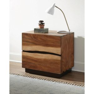 Rustic Nightstand With Live Edge Look And Usb Charging Ports  |  Nightstands Bedroom Nightstands