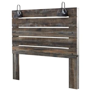 Rustic Queen Panel Headboard With Industrial Lights  |  Headboards Bedroom Headboards