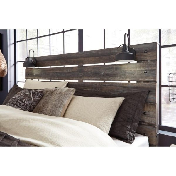 Rustic Queen Panel Headboard With Industrial Lights  |  Headboards Bedroom Headboards