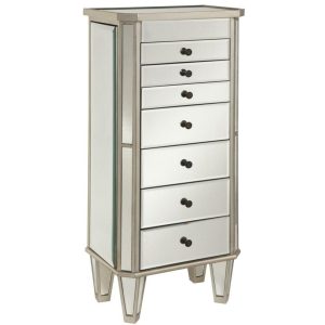 Silver Painted Jewelry Armoire With Mirror  |  Jewelry Armoires Bedroom Jewelry Armoires