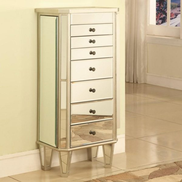 Silver Painted Jewelry Armoire With Mirror  |  Jewelry Armoires Bedroom Jewelry Armoires