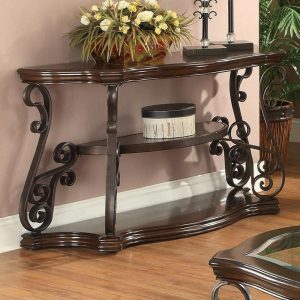 Sofa Table With Tempered Glass Top & Ornate Metal Scrollwork  |  Sofa Tables Living Room Sofa Tables