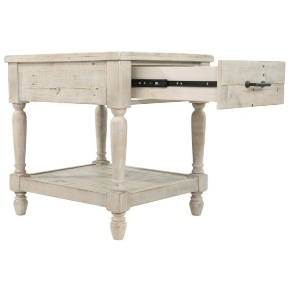 Solid Wood Rectangular End Table In Rustic White Finish  |  End & Side Tables End & Side Tables End & Side Tables