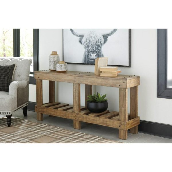 Solid Wood Rustic Console Sofa Table With Slat Shelf  |  Sofa Tables Living Room Sofa Tables