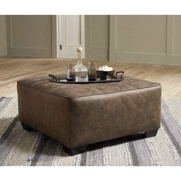 Square Oversized Accent Ottoman In Brown Faux Leather  |  Ottomans Living Room Ottomans