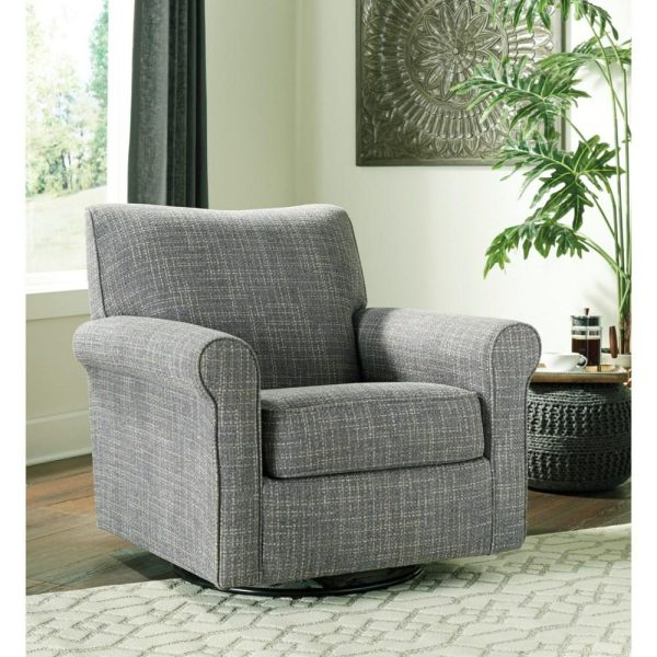 Swivel Glider Accent Chair With Rolled Arms & Gray Fabric  |  Living Room Chairs Living Room Living Room Chairs