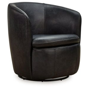 Top-Grain Leather Swivel Chair In Midnight  |  Living Room Chairs Living Room Living Room Chairs