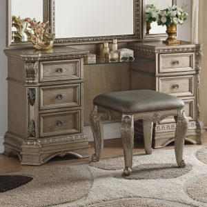 Traditional 6-Drawer Vanity Desk With 1 Glass Shelf  |  Makeup Vanities Bedroom Makeup Vanities