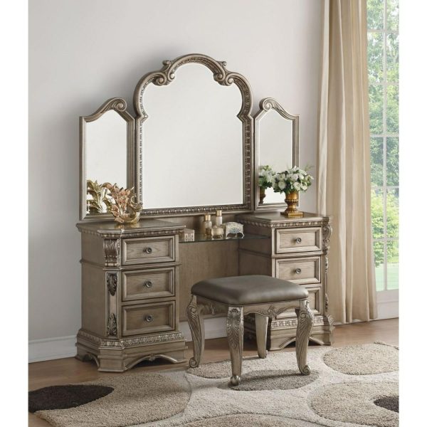 Traditional 6-Drawer Vanity Desk With 1 Glass Shelf  |  Makeup Vanities Bedroom Makeup Vanities