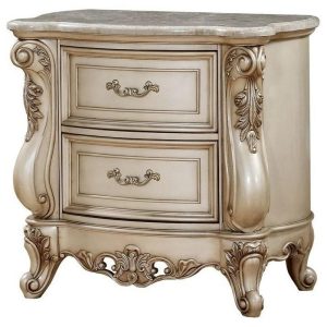 Traditional Antique White 2-Drawer Nightstand With Marble Top  |  Nightstands Bedroom Nightstands