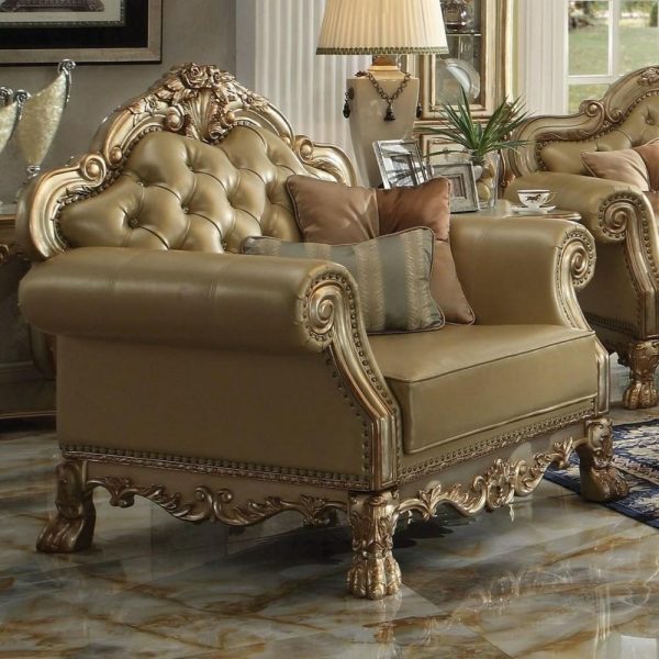 Traditional European Chair With Faux Leather Upholstery And 2 Pillows  |  Living Room Chairs Living Room Living Room Chairs