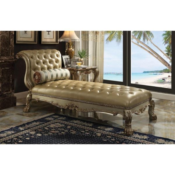 Traditional European Style Tufted Chaise Lounge With Bolster Pillow  |  Chaises Chaises Chaises