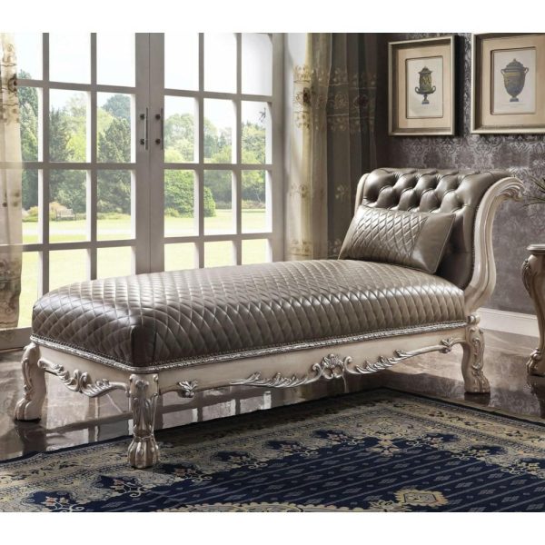 Traditional Faux Leather Chaise W/ 1 Pillow  |  Chaises Chaises Chaises