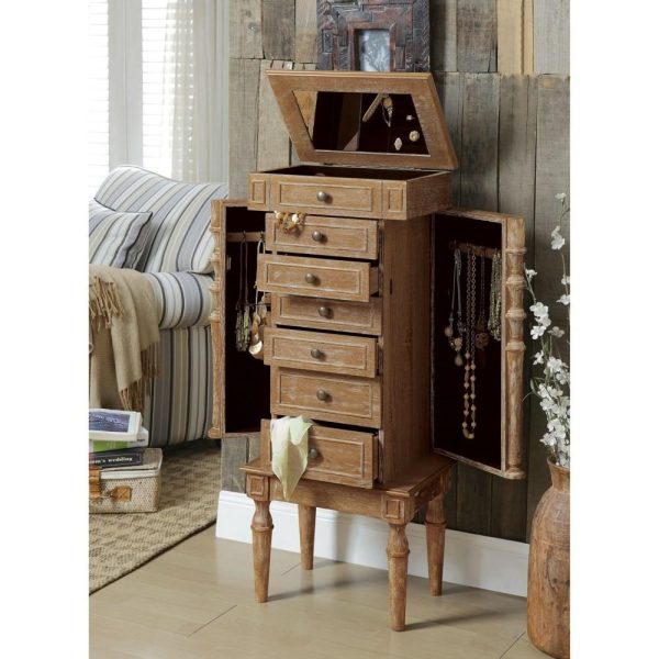 Traditional Jewelry Armoire With 7 Drawers And Mirrored Jewelry Compartment  |  Jewelry Armoires Bedroom Jewelry Armoires