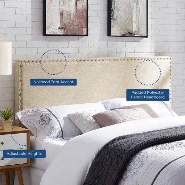 Transitional Upholstered Queen Headboard With Nailheads  |  Headboards Bedroom Headboards