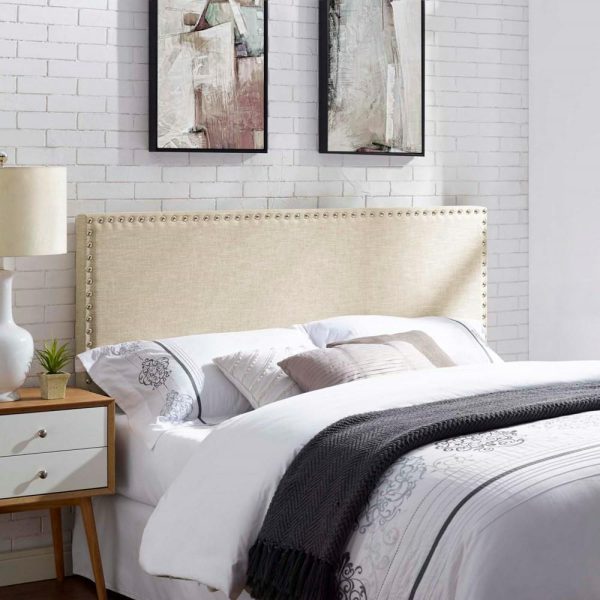 Transitional Upholstered Queen Headboard With Nailheads  |  Headboards Bedroom Headboards