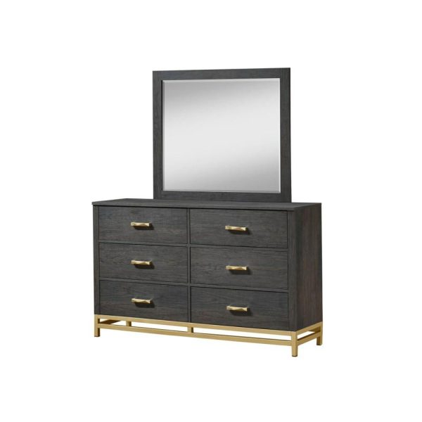 Trevor Contemporary 6-Drawer Dresser And Mirror With Gold Accents  |  Mirrored Dressers Bedroom Mirrored Dressers