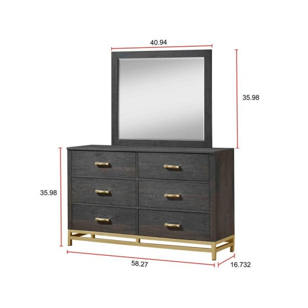 Trevor Contemporary 6-Drawer Dresser And Mirror With Gold Accents  |  Mirrored Dressers Bedroom Mirrored Dressers