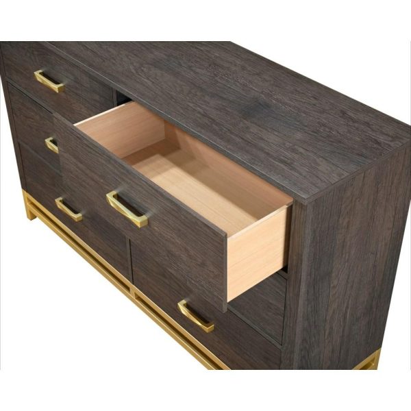 Trevor Contemporary 6-Drawer Dresser And Mirror With Gold Accents  |  Mirrored Dressers Bedroom Mirrored Dressers