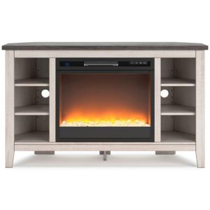 Two-Tone Corner Tv Stand With Electric Fireplace  |  Tv Stands Living Room Tv Stands