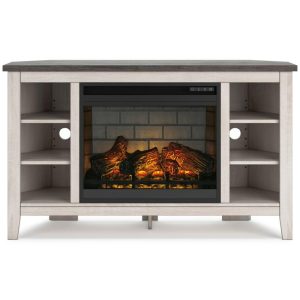 Two-Tone Corner Tv Stand With Electric Fireplace  |  Tv Stands Living Room Tv Stands