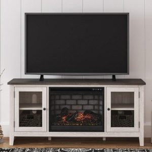 Two-Tone Large Tv Stand W/ Fireplace Insert And Glass Doors  |  Tv Stands Living Room Tv Stands