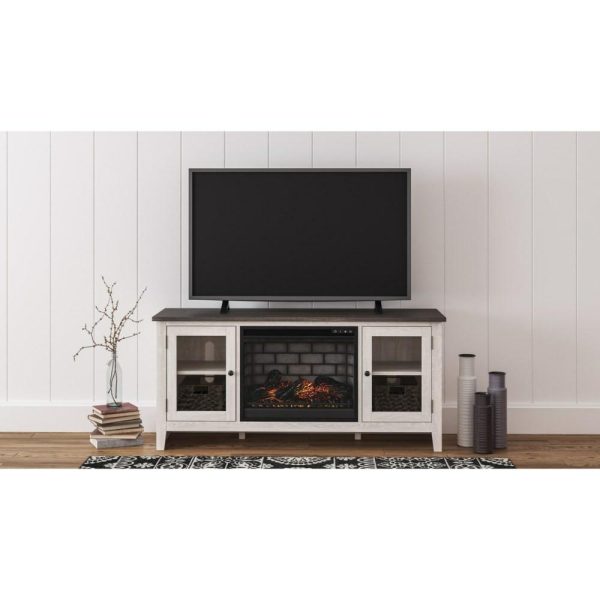 Two-Tone Large Tv Stand W/ Fireplace Insert And Glass Doors  |  Tv Stands Living Room Tv Stands