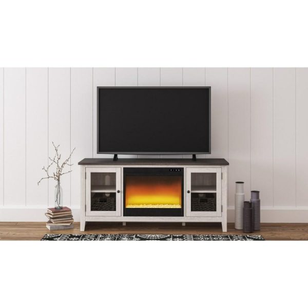 Two-Tone Large Tv Stand W/ Fireplace Insert And Glass Doors  |  Tv Stands Living Room Tv Stands