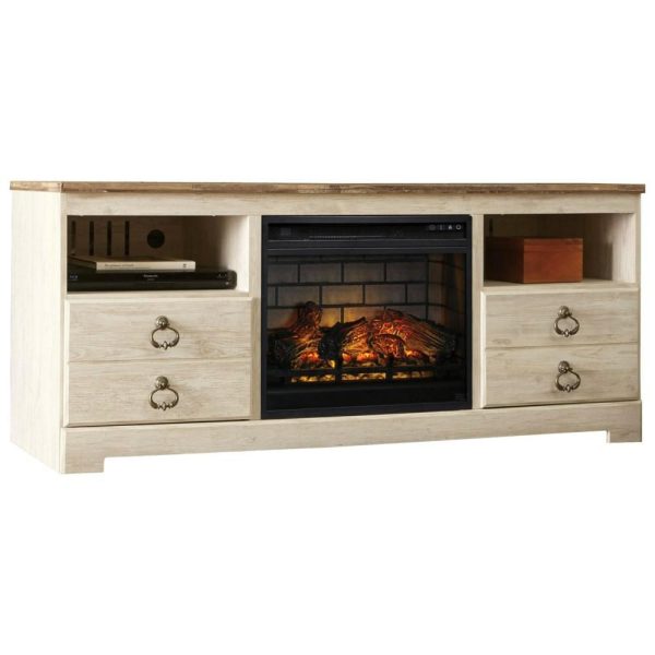 Two-Tone Large Tv Stand With Fireplace Insert  |  Tv Stands Living Room Tv Stands