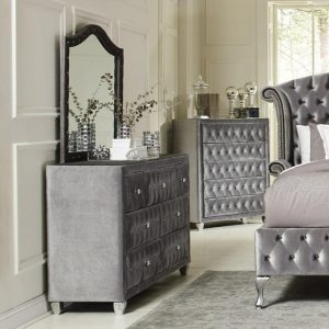 Upholstered Dresser Mirror With Arched Frame And Nailhead Trim  |  Bedroom Mirrors Bedroom Bedroom Mirrors