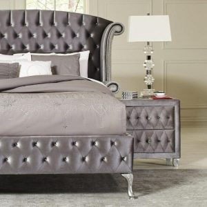 Upholstered Nightstand With Faceted Buttons  |  Nightstands Bedroom Nightstands