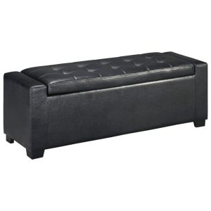 Upholstered Storage Bench In Black Faux Leather With Tufted Top  |  Benches Benches Benches