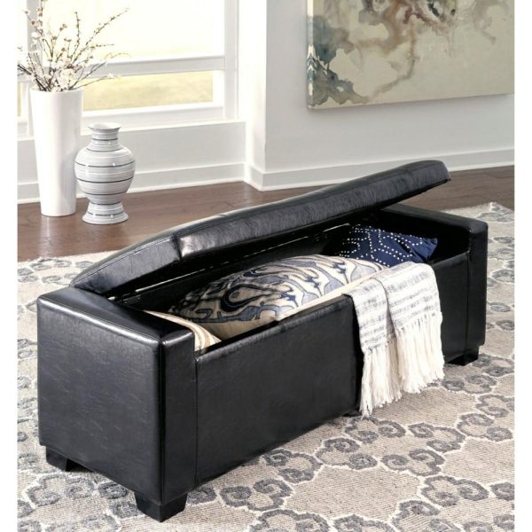 Upholstered Storage Bench In Black Faux Leather With Tufted Top  |  Benches Benches Benches