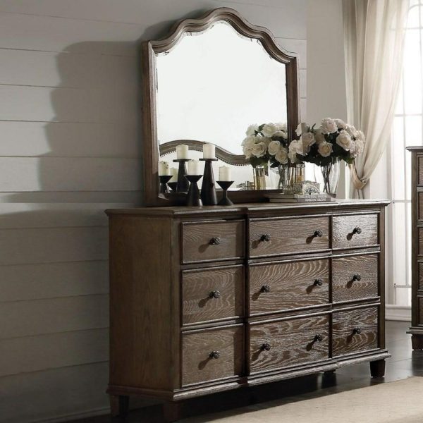 Vintage Weathered 9-Drawer Dresser + Mirror Set  |  Mirrored Dressers Bedroom Mirrored Dressers