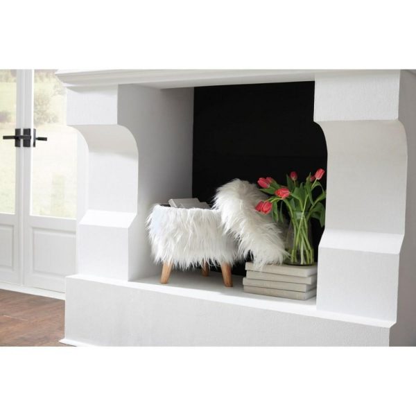 White Faux Fur Storage Ottoman With Tapered Wood Legs  |  Ottomans Living Room Ottomans