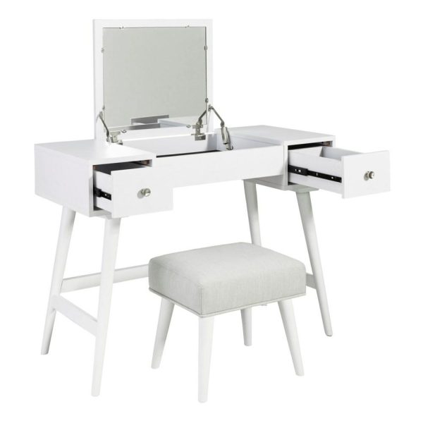 White Vanity With Stool And Flip Up Mirror  |  Makeup Vanities Bedroom Makeup Vanities