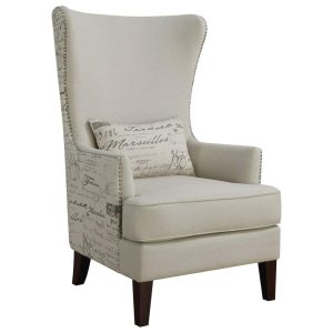 Winged Accent Chair With Script Back  |  Living Room Chairs Living Room Living Room Chairs