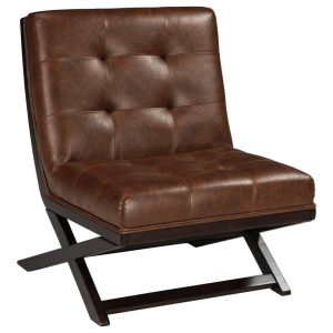 Wood X-Base Armless Accent Chair With Brown Faux Leather  |  Living Room Chairs Living Room Living Room Chairs