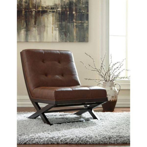 Wood X-Base Armless Accent Chair With Brown Faux Leather  |  Living Room Chairs Living Room Living Room Chairs