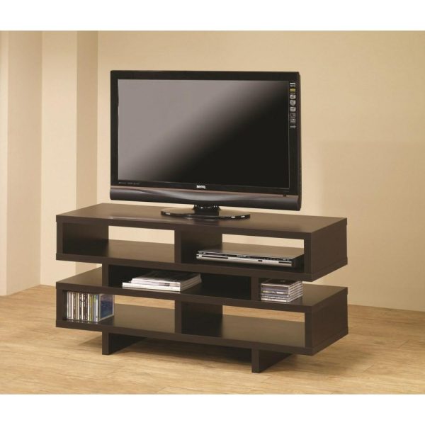 Contemporary Tv Console With Open Storage & Cappuccino Finish  |  Tv Stands Living Room Tv Stands