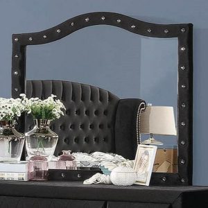 Upholstered Dresser Mirror With Arched Frame And Nailhead Trim  |  Bedroom Mirrors Bedroom Bedroom Mirrors