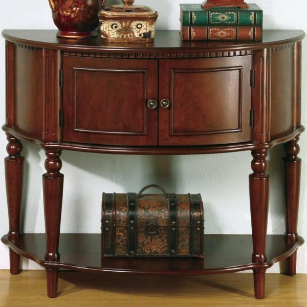 Brown Entry Table With Curved Front & Inlay Shelf  |  Sofa Tables Living Room Sofa Tables