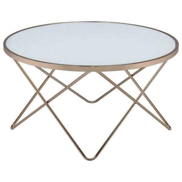 Contemporary Round Coffee Table With White Frosted Glass Top  |  Coffee Tables Coffee Tables Coffee Tables