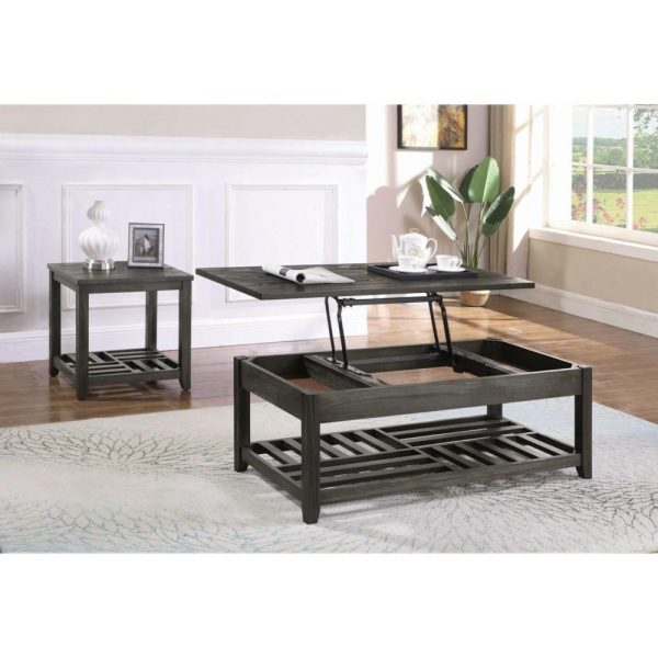 Gray Finish Lift Top Coffee Table With Slat Shelf  |  Coffee Tables Coffee Tables Coffee Tables