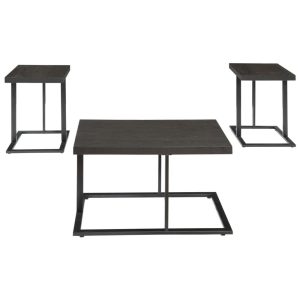 3-Piece Occasional Table Set With Modern Metal Bases & Distressed Ash Veneer Tops  |  Occasional Table Sets Living Room Occasional Table Sets